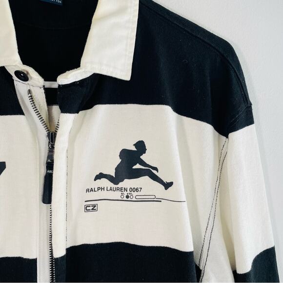 Vintage Polo Ralph Lauren White Black Stripe 67 Hurdles Rugby Zip Jacket Small - Picture 7 of 8